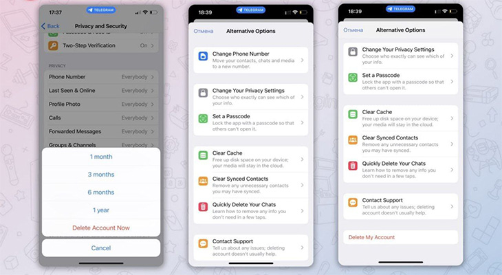 امکان حذف اکانت تلگرام در iOS فعال شد.